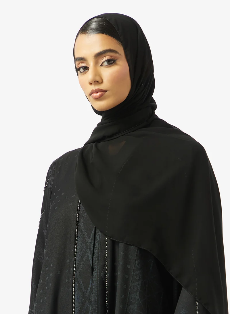 hayas closet  Black Embellished Open Abaya With Sheila for Women | Best Price UAE